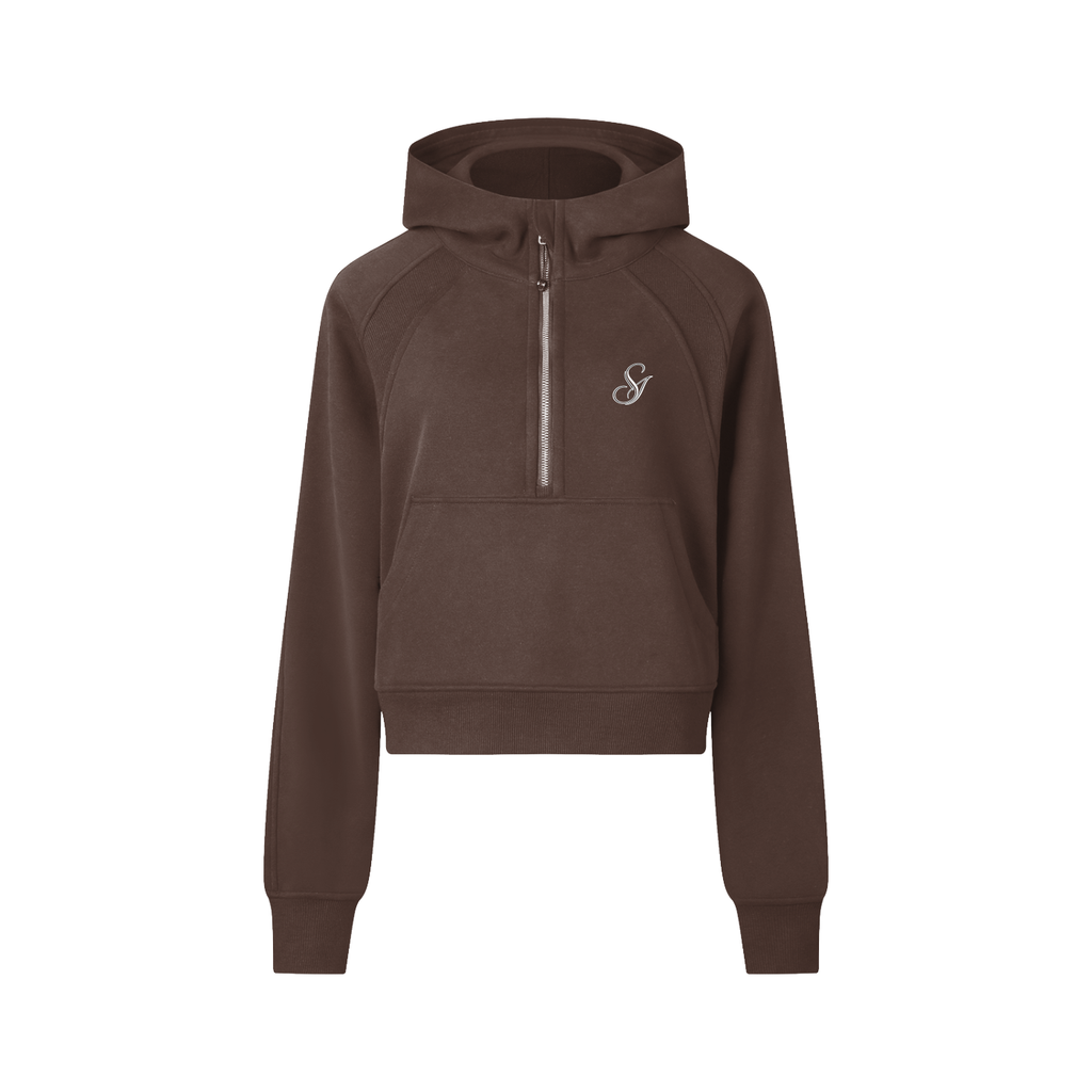 Svelte Essential Half-Zip Cropped Hoodie — Cocoa
